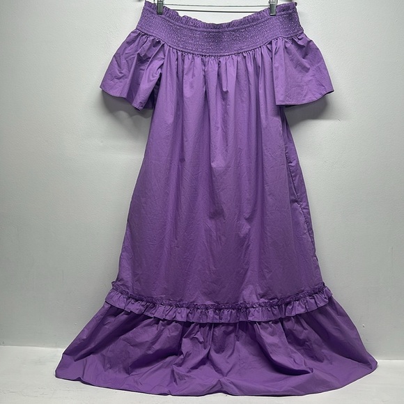 Hyacinth House Tuckernuck Capri Dress Shirred Off The Shoulder Midi Purple Large - Picture 2 of 6